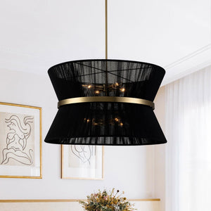 LightFixturesUSA - Boho 2 - Tier Woven Thread Tapered Drum Pendant Light - Chandelier - Black - Large (Pre - Order) - 