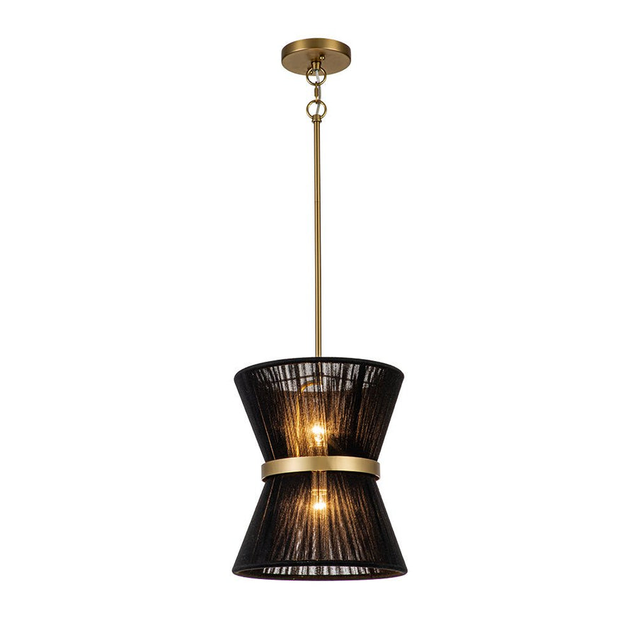 LightFixturesUSA - Boho 2 - Tier Woven Thread Tapered Drum Pendant Light - Chandelier - Black - Large (Pre - Order) - 