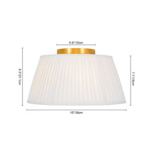 LightFixturesUSA-Boho 3-Light Round Pleated Fabric Drum Cage Flush Mount-Ceiling Light-15 in-