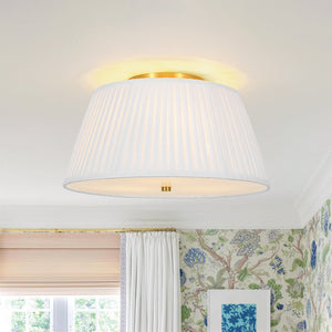LightFixturesUSA-Boho 3-Light Round Pleated Fabric Drum Cage Flush Mount-Ceiling Light-15 in-