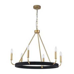 LightFixturesUSA - Boho 6 - Light Woven String Candle Wagon Wheel Chandelier - Chandelier - Black - 