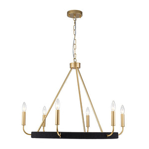LightFixturesUSA - Boho 6 - Light Woven String Candle Wagon Wheel Chandelier - Chandelier - Black - 