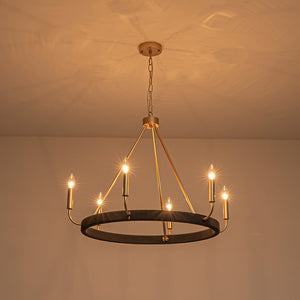LightFixturesUSA - Boho 6 - Light Woven String Candle Wagon Wheel Chandelier - Chandelier - Black - 