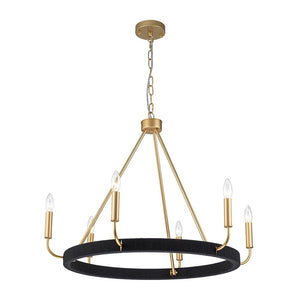 LightFixturesUSA - Boho 6 - Light Woven String Candle Wagon Wheel Chandelier - Chandelier - Black - 