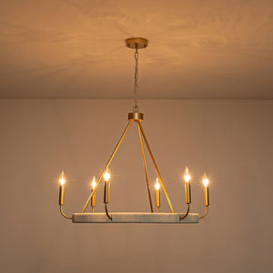LightFixturesUSA - Boho 6 - Light Woven String Candle Wagon Wheel Chandelier - Chandelier - Black - 