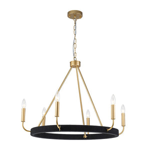 LightFixturesUSA - Boho 6 - Light Woven String Candle Wagon Wheel Chandelier - Chandelier - Black - 