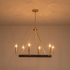 LightFixturesUSA - Boho 6 - Light Woven String Candle Wagon Wheel Chandelier - Chandelier - Black - 