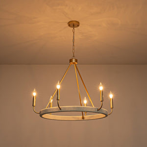 LightFixturesUSA - Boho 6 - Light Woven String Candle Wagon Wheel Chandelier - Chandelier - Black - 
