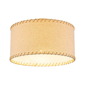 LightFixturesUSA-Boho Beige Linen Fabric Round Drum Cage Semi Flush Mount-Ceiling Light-13.8 in-
