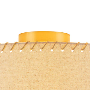 LightFixturesUSA-Boho Beige Linen Fabric Round Drum Cage Semi Flush Mount-Ceiling Light-13.8 in-