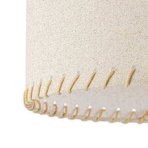 LightFixturesUSA-Boho Beige Linen Fabric Round Drum Cage Semi Flush Mount-Ceiling Light-13.8 in-