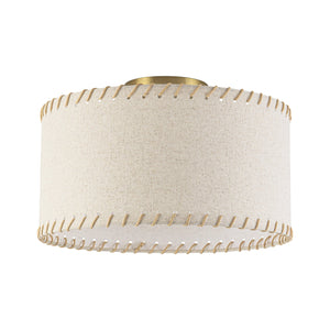 LightFixturesUSA-Boho Beige Linen Fabric Round Drum Cage Semi Flush Mount-Ceiling Light-13.8 in-