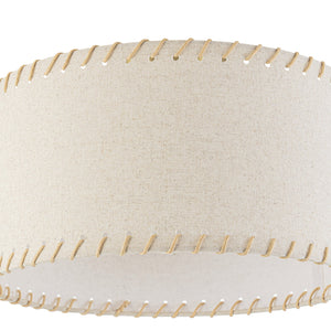 LightFixturesUSA-Boho Beige Linen Fabric Round Drum Cage Semi Flush Mount-Ceiling Light-13.8 in-