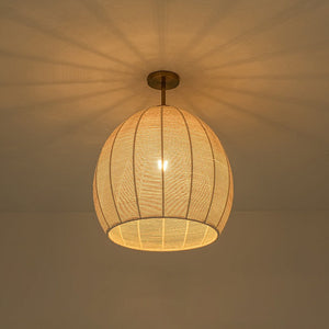 LightFixturesUSA - Boho Beige Woven Thread Dome Cage Semi Flush Mount - Chandelier - Beige - 