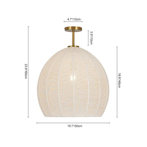LightFixturesUSA - Boho Beige Woven Thread Dome Cage Semi Flush Mount - Chandelier - Beige - 