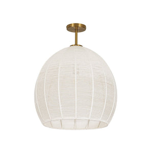 LightFixturesUSA - Boho Beige Woven Thread Dome Cage Semi Flush Mount - Chandelier - Beige - 