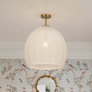 LightFixturesUSA - Boho Beige Woven Thread Dome Cage Semi Flush Mount - Chandelier - Beige - 