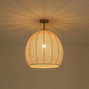 LightFixturesUSA - Boho Beige Woven Thread Dome Cage Semi Flush Mount - Chandelier - Beige - 