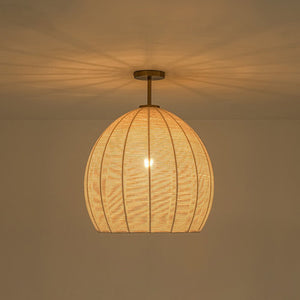 LightFixturesUSA - Boho Beige Woven Thread Dome Cage Semi Flush Mount - Chandelier - Beige - 