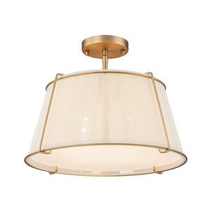 LightFixturesUSA-Boho Beige Woven Thread Drum Cage Brass Semi Flush Mount-Ceiling Light-Brass-