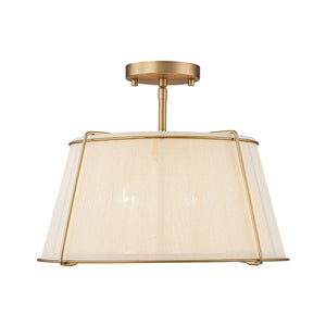 LightFixturesUSA-Boho Beige Woven Thread Drum Cage Brass Semi Flush Mount-Ceiling Light-Brass-