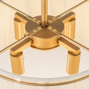 LightFixturesUSA-Boho Beige Woven Thread Drum Cage Brass Semi Flush Mount-Ceiling Light-Brass-