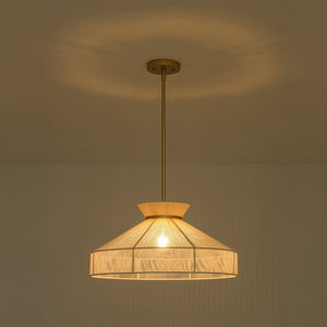 LightFixturesUSA-Boho Coastal Woven Beige Thread Conical Cage Chandelier-Chandelier-19.7 in-