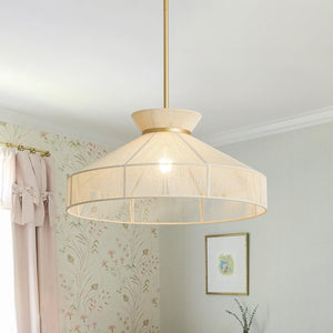 LightFixturesUSA-Boho Coastal Woven Beige Thread Conical Cage Chandelier-Chandelier-19.7 in-