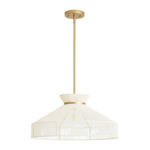 LightFixturesUSA-Boho Coastal Woven Beige Thread Conical Cage Chandelier-Chandelier-19.7 in-