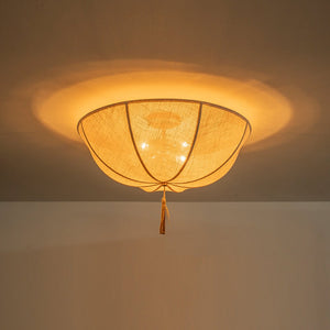 LightFixturesUSA - Boho Fabric Linen Round Scalloped Cage Semi Flush Mount - Ceiling Light - 24 in - 