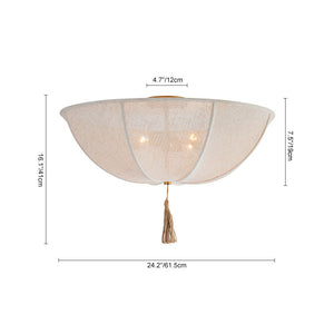 LightFixturesUSA - Boho Fabric Linen Round Scalloped Cage Semi Flush Mount - Ceiling Light - 24 in - 