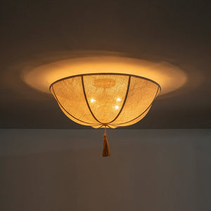 LightFixturesUSA - Boho Fabric Linen Round Scalloped Cage Semi Flush Mount - Ceiling Light - 24 in - 