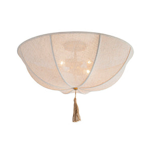 LightFixturesUSA - Boho Fabric Linen Round Scalloped Cage Semi Flush Mount - Ceiling Light - 24 in - 