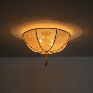 LightFixturesUSA - Boho Fabric Linen Round Scalloped Cage Semi Flush Mount - Ceiling Light - 24 in - 