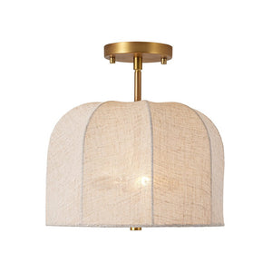 LightFixturesUSA - Boho Fabric Linen Round Scalloped Dome Cage Ceiling Light - Ceiling Light - 12 in - 