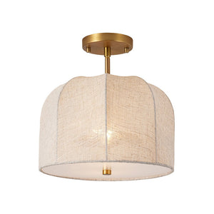 LightFixturesUSA - Boho Fabric Linen Round Scalloped Dome Cage Ceiling Light - Ceiling Light - 12 in - 
