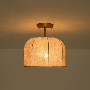 LightFixturesUSA - Boho Fabric Linen Round Scalloped Dome Cage Ceiling Light - Ceiling Light - 12 in - 
