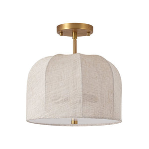 LightFixturesUSA - Boho Fabric Linen Round Scalloped Dome Cage Ceiling Light - Ceiling Light - 12 in - 