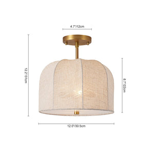 LightFixturesUSA - Boho Fabric Linen Round Scalloped Dome Cage Ceiling Light - Ceiling Light - 12 in - 