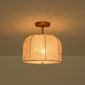LightFixturesUSA - Boho Fabric Linen Round Scalloped Dome Cage Ceiling Light - Ceiling Light - 12 in - 