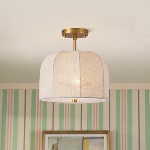 LightFixturesUSA - Boho Fabric Linen Round Scalloped Dome Cage Ceiling Light - Ceiling Light - 12 in - 