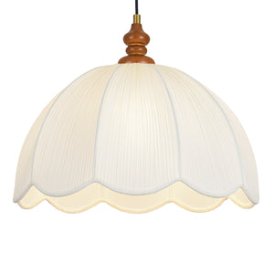 LightFixturesUSA-Boho Flower Scalloped Pleated Fabric Cage Pendant-Ceiling Light-17.7 in-