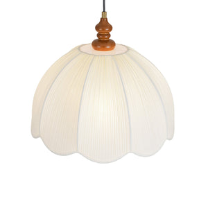 LightFixturesUSA-Boho Flower Scalloped Pleated Fabric Cage Pendant-Ceiling Light-17.7 in-