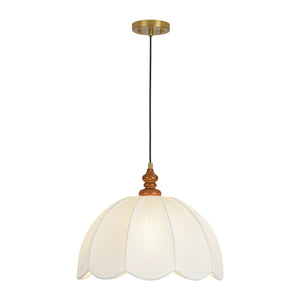 LightFixturesUSA-Boho Flower Scalloped Pleated Fabric Cage Pendant-Ceiling Light-17.7 in-
