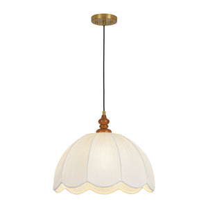 LightFixturesUSA-Boho Flower Scalloped Pleated Fabric Cage Pendant-Ceiling Light-17.7 in-