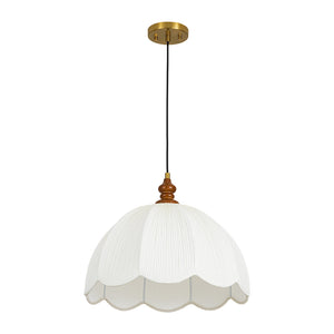 LightFixturesUSA-Boho Flower Scalloped Pleated Fabric Cage Pendant-Ceiling Light-17.7 in-