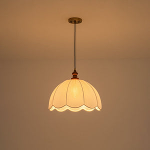 LightFixturesUSA-Boho Flower Scalloped Pleated Fabric Cage Pendant-Ceiling Light-17.7 in-