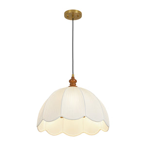LightFixturesUSA-Boho Flower Scalloped Pleated Fabric Cage Pendant-Ceiling Light-17.7 in-