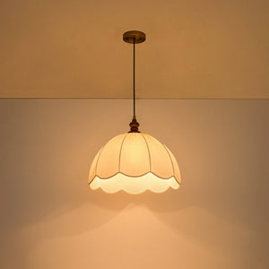 LightFixturesUSA-Boho Flower Scalloped Pleated Fabric Cage Pendant-Ceiling Light-17.7 in-