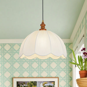 LightFixturesUSA-Boho Flower Scalloped Pleated Fabric Cage Pendant-Ceiling Light-17.7 in-